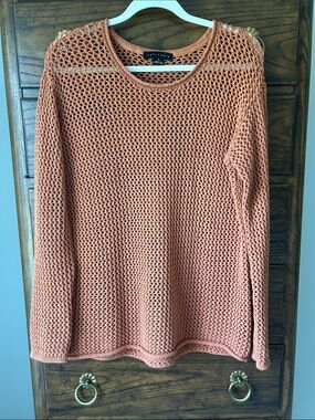 Sanctuary Open-Weave Cotton Scoop Neck Sweater - Terracotta, Size S